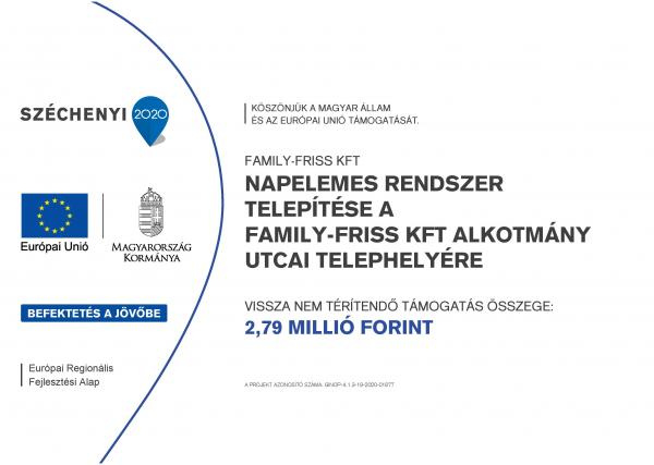 Napelemes rendszer telepítése a Family-Friss Kft Alkotmány utcai telephelyére